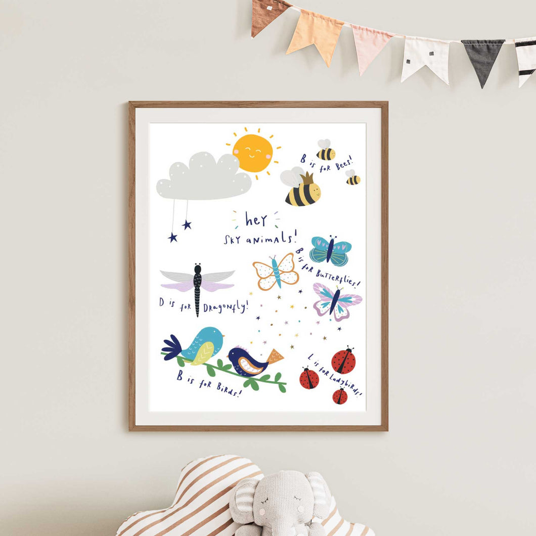 Sky Print | Sky Animals | Nursery Print | Kids Wall Art